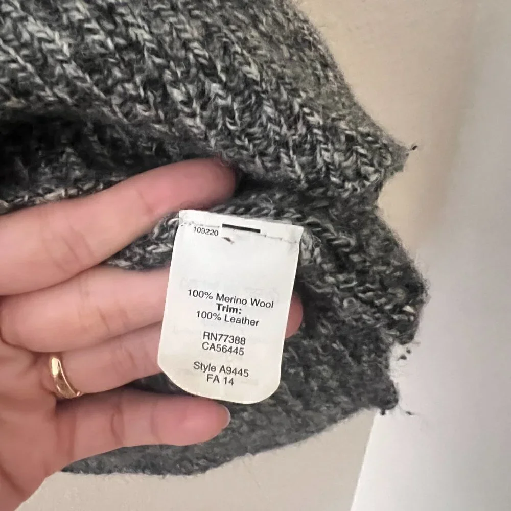 Madewell Merino Wool Marled Gray Leather Trim Ribbed Boatneck Sweater S‌‌‌‌‌‌‌‌